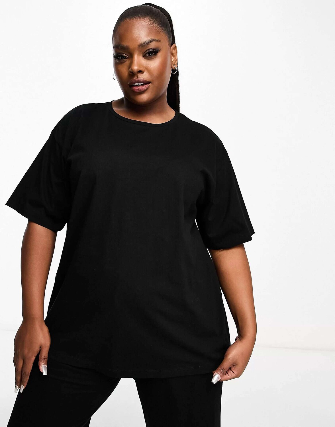 

Черная хлопковая пижамная футболка оверсайз Mix & Match ASOS DESIGN Curve