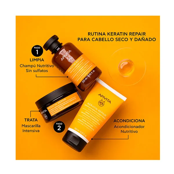 Питательный и восстанавливающий шампунь Keratin Repair Apivita, 250 ml — фото 4