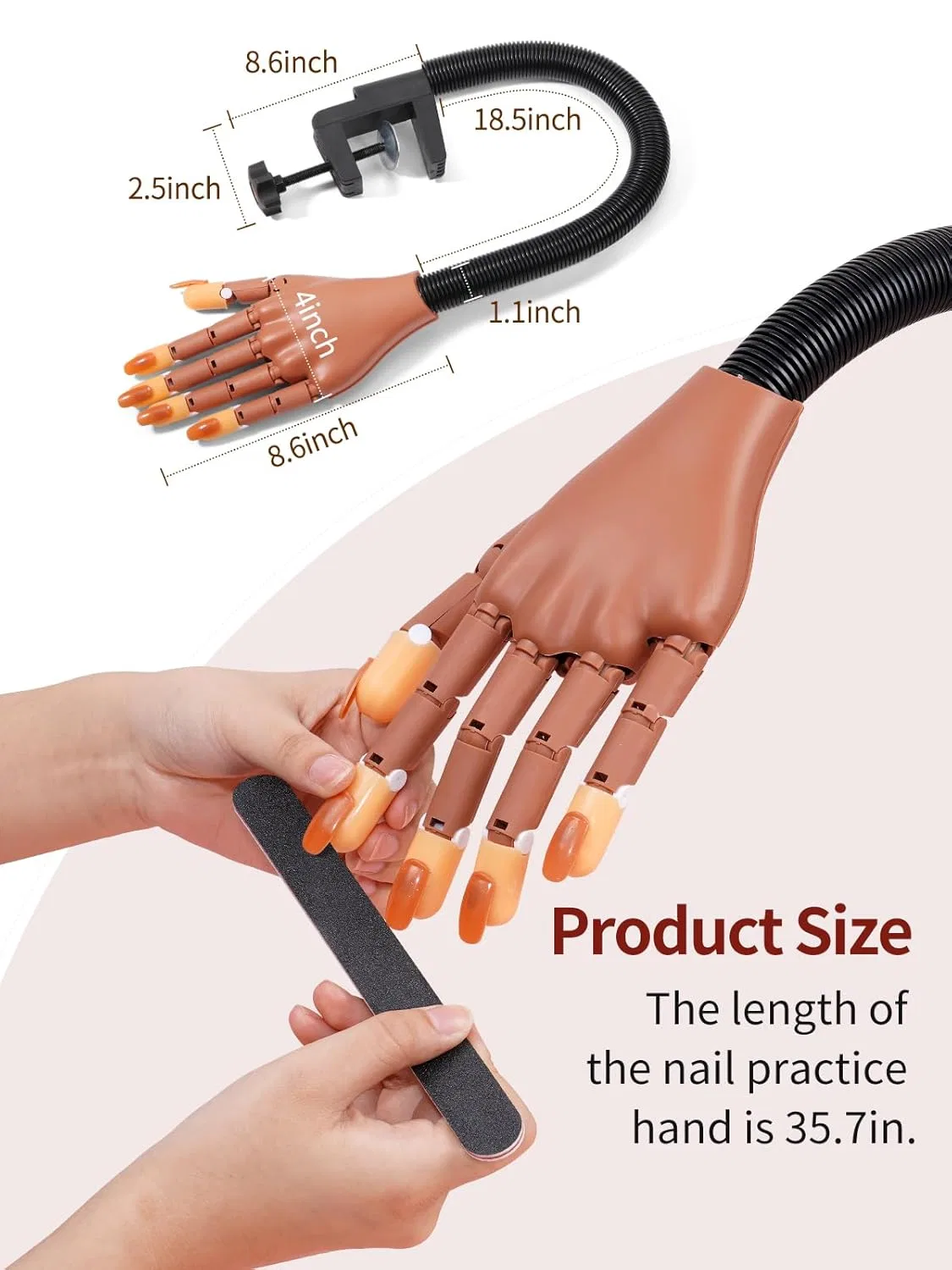 Гибкая тренировочная рука для нейл-дизайна Adonafy, Brown - 300 Nail Tips — фото 4
