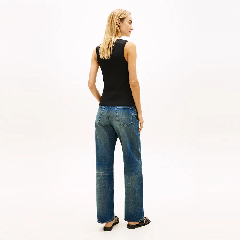 Женский хлопковый ребристый топ-майка Tommy Hilfiger Women чёрный — фото 3