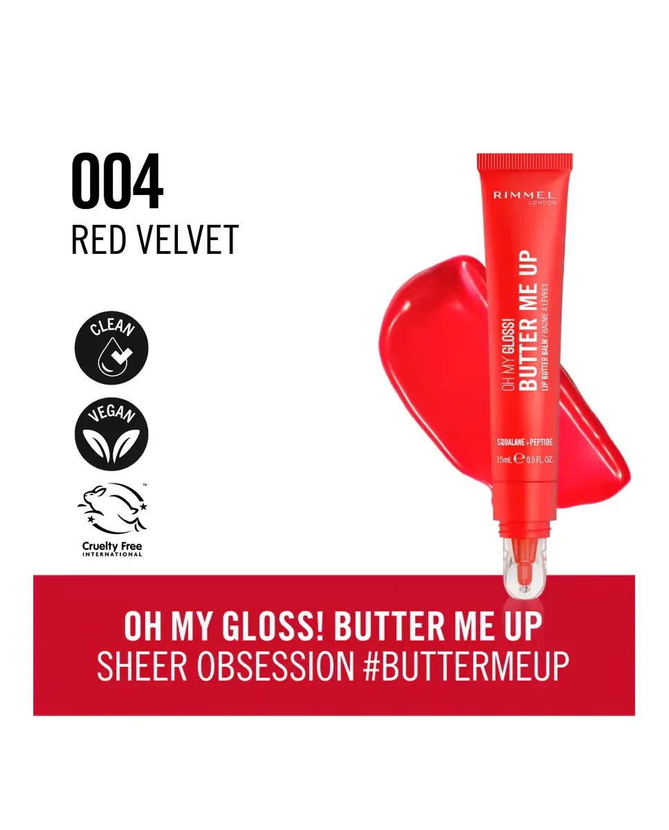 Блеск для губ Oh My Gloss Butter Me Up Lip Care London Rimmel, 004 Red Velvet — фото 4