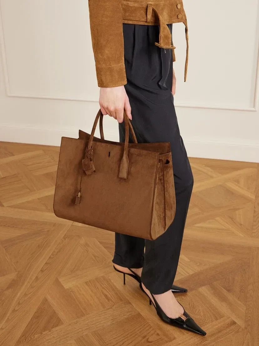 Замшевая сумка-тоут SAINT LAURENT, коричневый — фото 2
