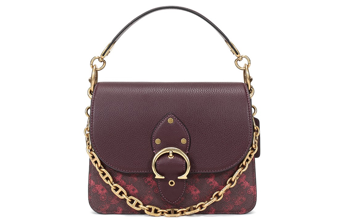 

COACH Квадратная сумка с кожаной цепью через плечо маленькая женская клюквенного цвета