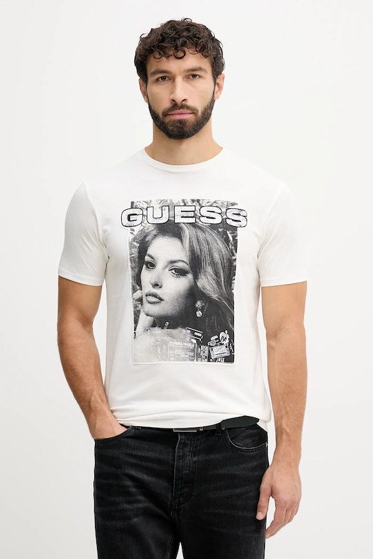 

Хлопковая футболка Guess, бежевый