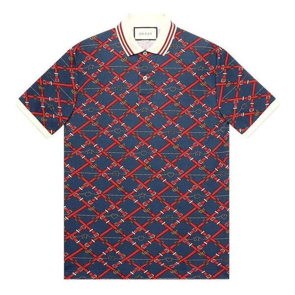 

Рубашка поло belt check polo shirt 'blue red' Gucci, синий