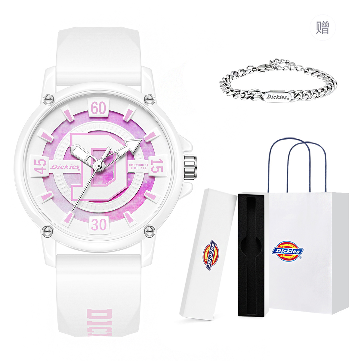 

Dickies Часы Vitality Series Wrist Watch Quartz Movement Silicone Strap White Dial Unisex Festival Shopping Bag