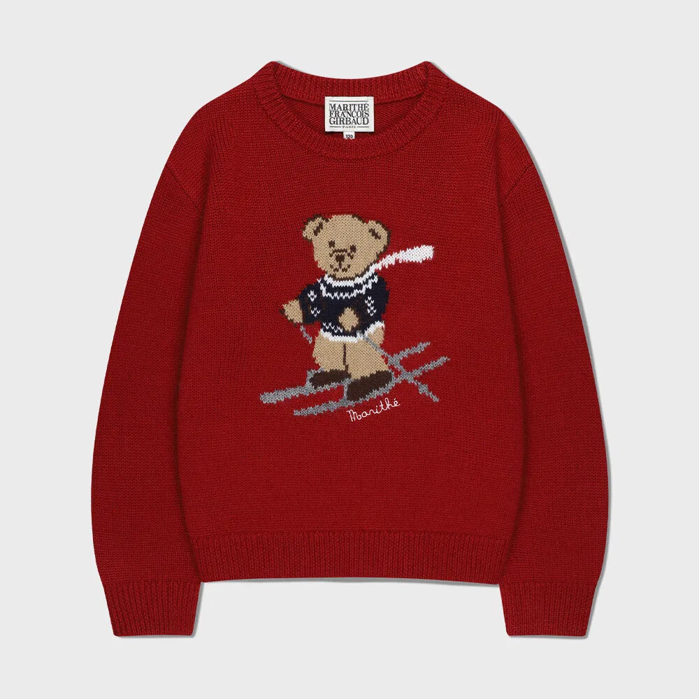 Детский вязаный пуловер Ski Bear красного цвета от Marithé Kids — фото 2