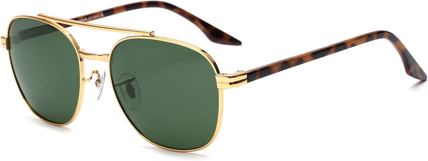 

Солнцезащитные очки JIM HALO Retro Square Aviator с линзами из высококачественного стекла и плоскими металлическими линзами, для мужчин и женщин, #3 Gold Frame / Polarized Green Lens（not Glass Lens）