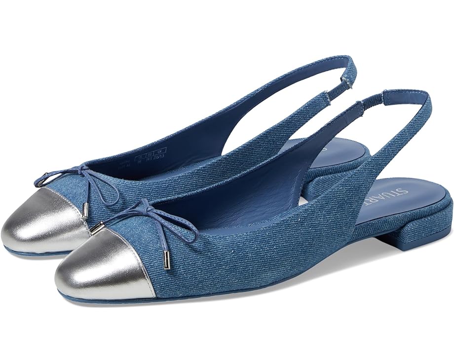 

Туфли на плоской подошве Stuart Weitzman Sleek Bow Slingback Flat, цвет Washed/Silver