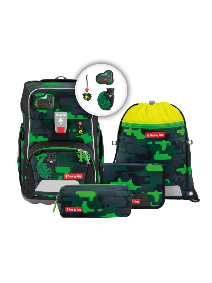 

Step by Step Набор рюкзаков для начальной школы, ОГРОМНЫЙ "Черный кот Чико" из 5 предметов, зеленый
