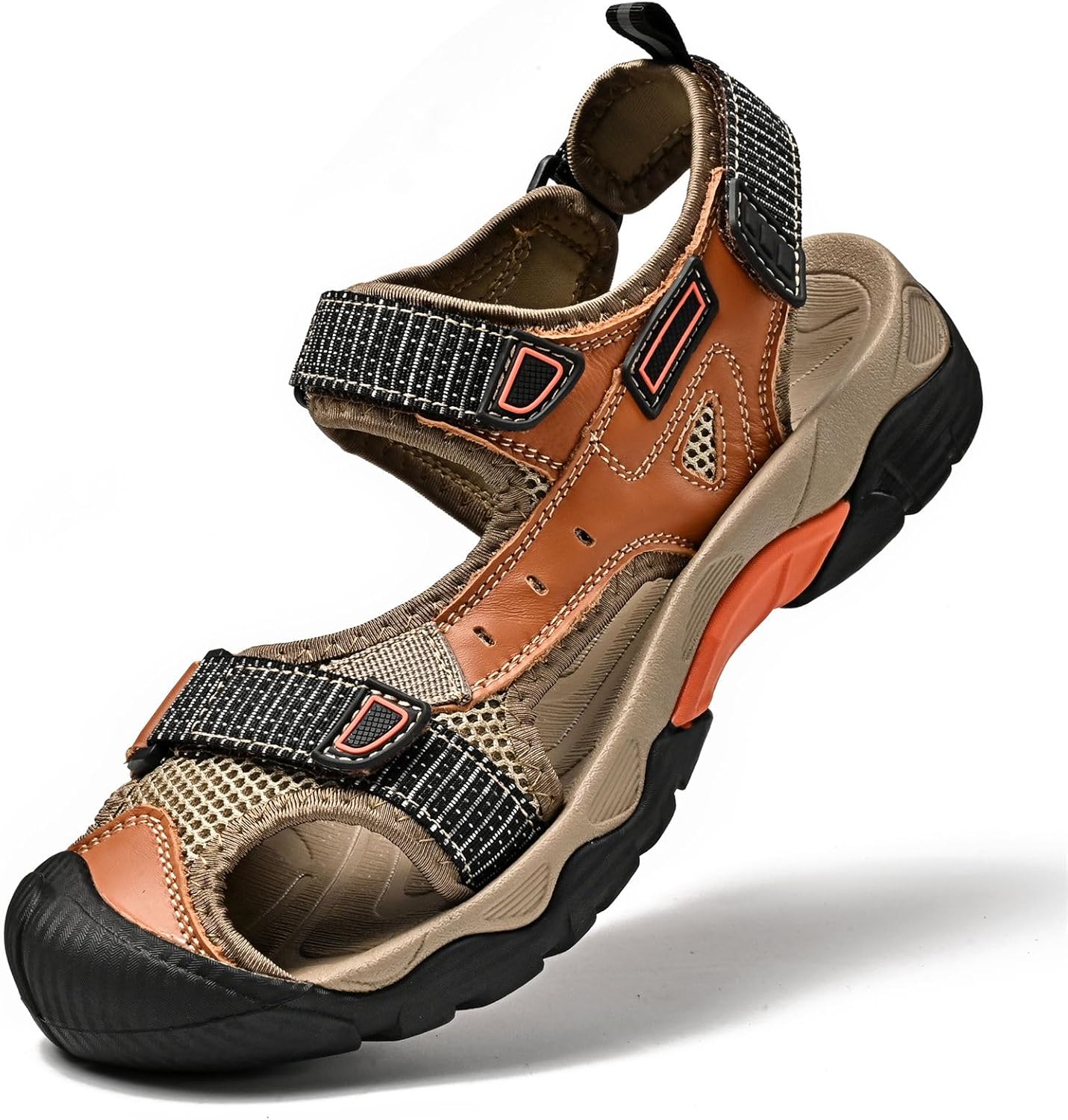 

Мужские кожаные походные сандалии для улицы, водонепроницаемые, легкие спортивные сандалии, регулируемые, пляжные, с закрытым носком, для воды Medasain, коричневый