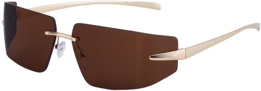 

Солнцезащитные очки без оправы прямоугольной формы для женщин, роскошные, в стиле панк, солнцезащитные очки для мужчин, винтажные прямоугольные очки без оправы LJTJTAV, C5goldbrown