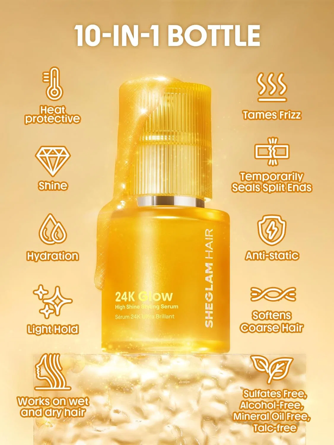 Масло-сыворотка для волос SHEGLAM 24K Glow Hair Oil Serum Sheglam — фото 2
