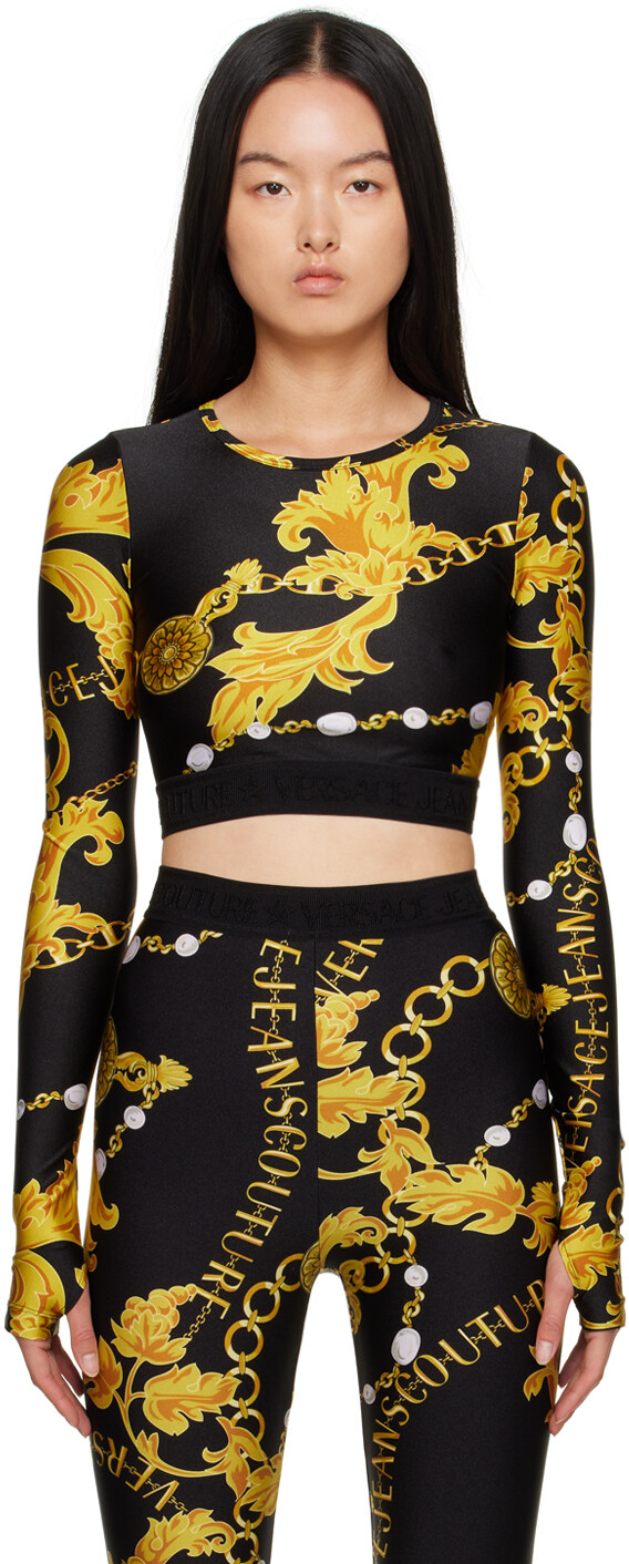 

Черная футболка Chain Couture с длинным рукавом Versace Jeans Couture