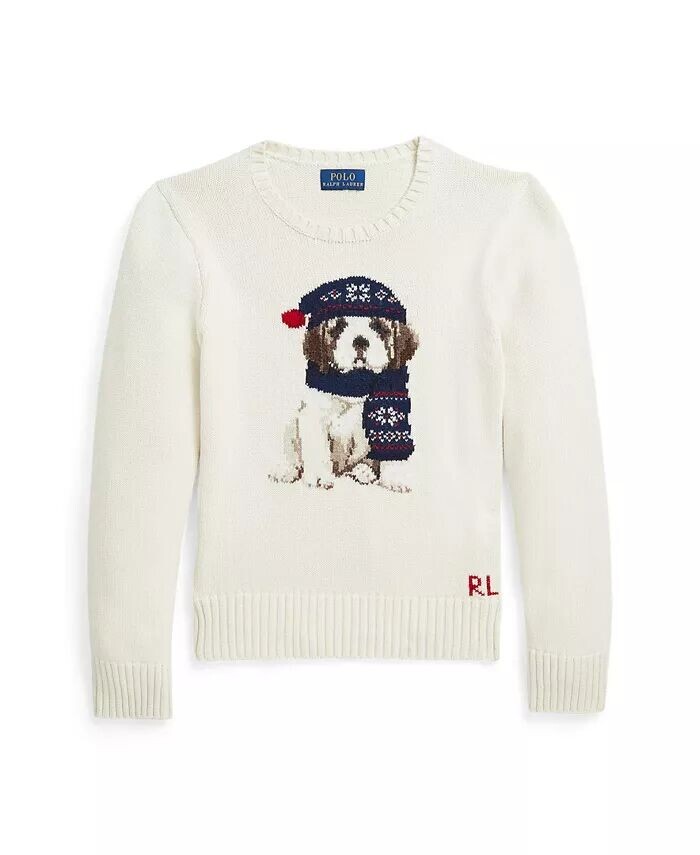 

Толстовка с круглым вырезом для больших девочек и собак Polo Ralph Lauren, белый