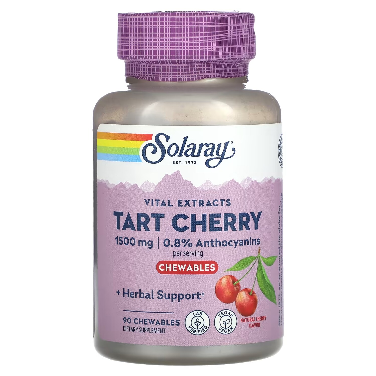 

Добавка Solaray Vital Extracts Tart Cherry, натуральная вишня, 90 жевательных таблеток