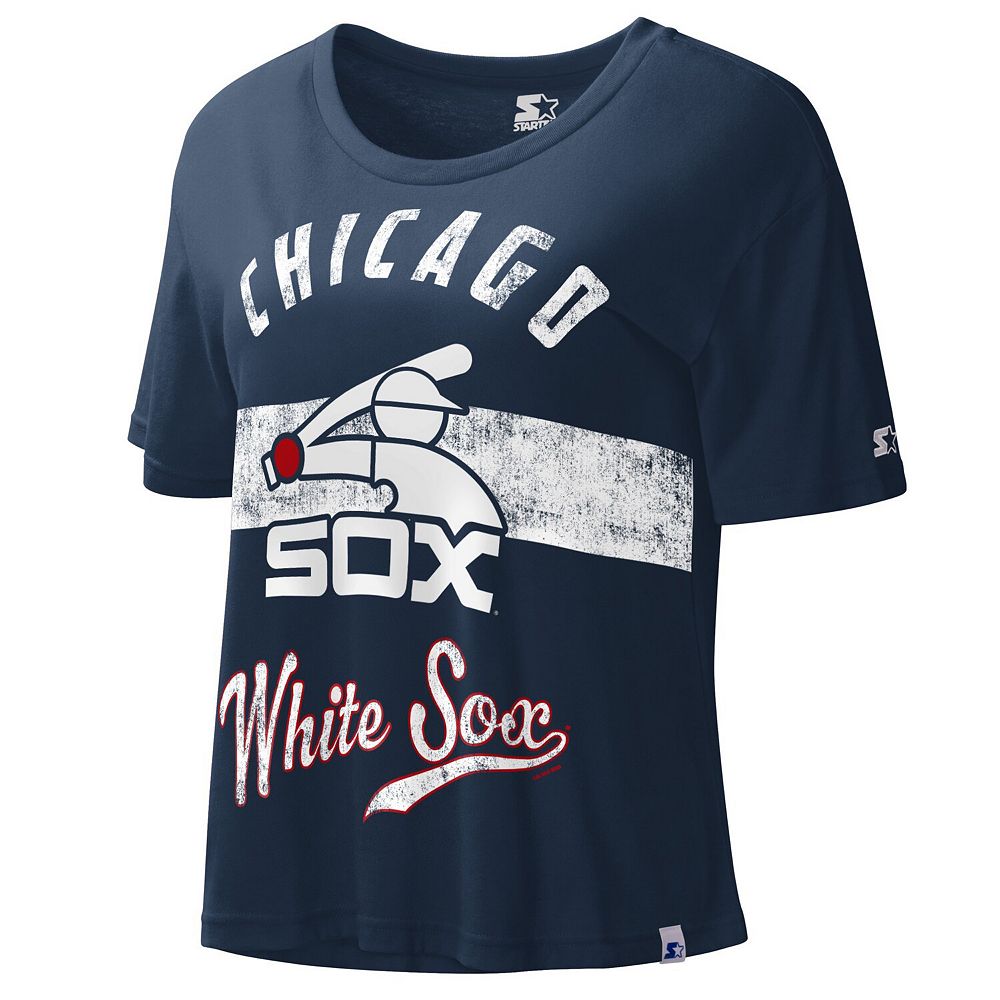 

Женский укороченный топ темно-синего цвета Chicago White Sox Cooperstown Collection Record Setter Starter, цвет Sox Navy