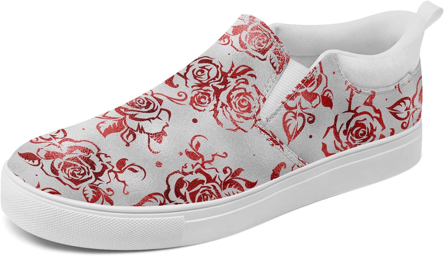 

Крутые настраиваемые низкие кеды из канвы в готическом стиле для мужчин и женщин с черепами и цветочным принтом, слипоны, легкие и удобные, уличная обувь Coolcustomize, белый/розовый