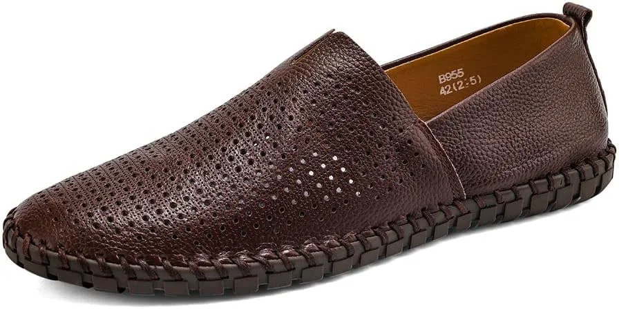 

Мужские мокасины из натуральной кожи, слипоны, мягкие прогулочные туфли с перфорацией для вождения Mitvr, темно-коричневый