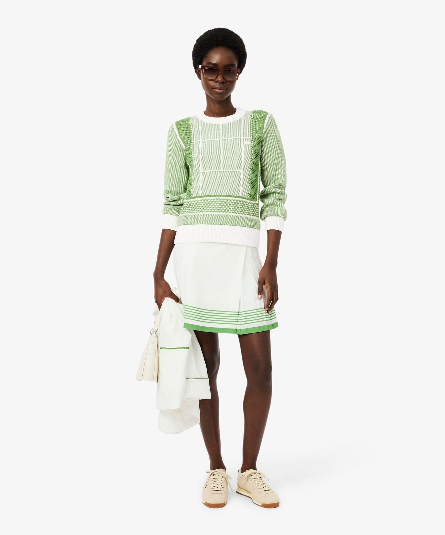 Свитер LACOSTE Теннисный корт, жаккардовый узор, зеленый — фото 4