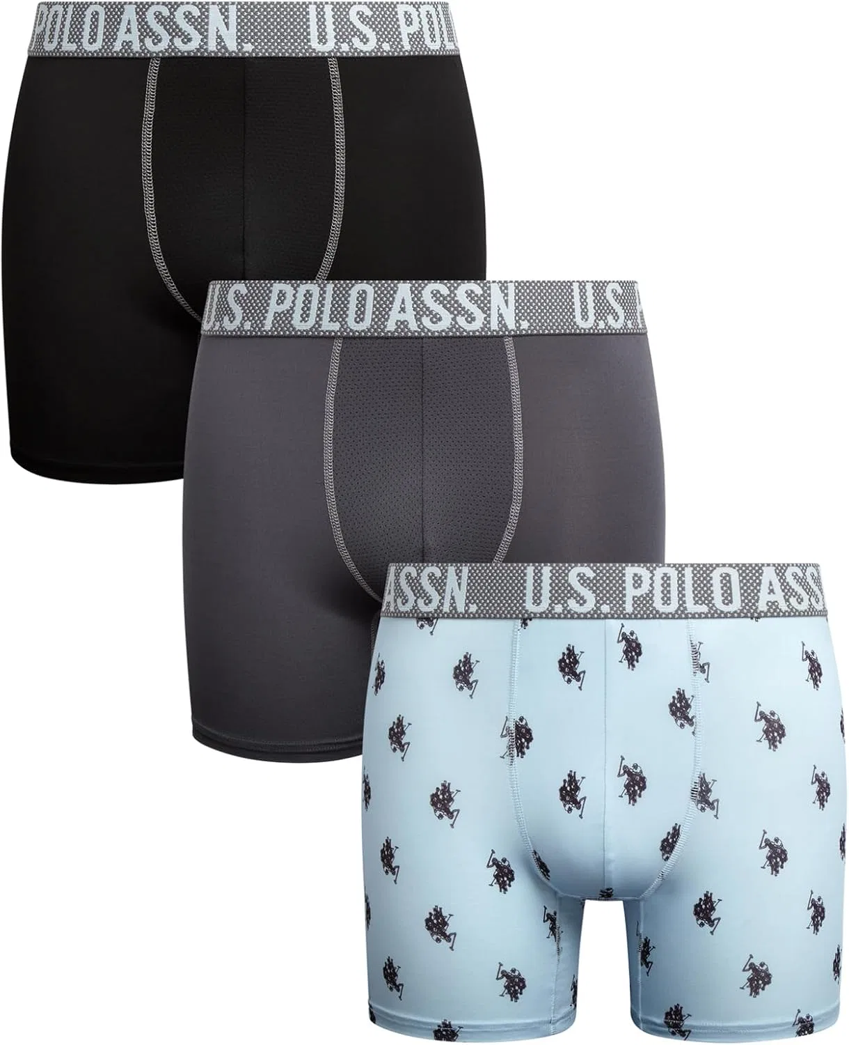 Боксеры, 3 шт., U.S. Polo Assn., темно-серый/небесно-печатный/черный