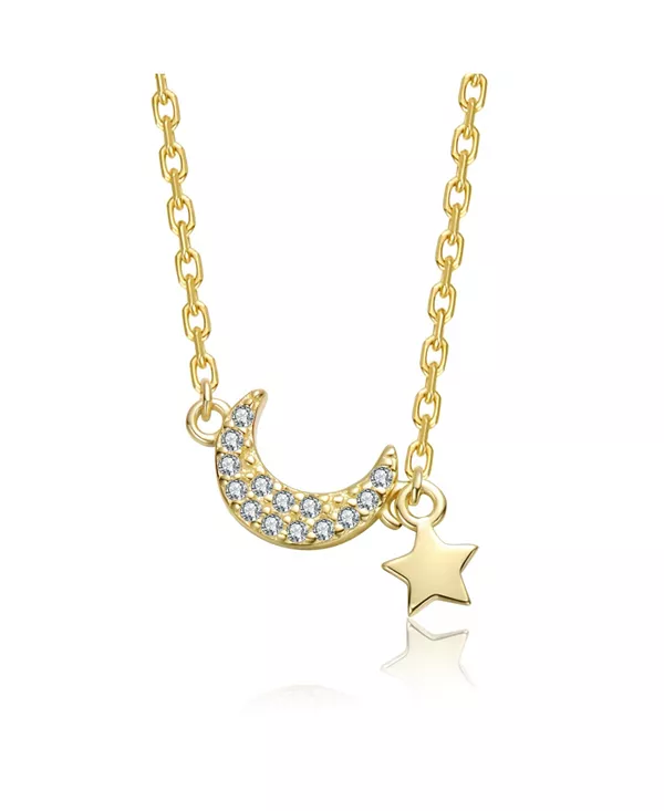

Ожерелье с подвеской в виде луны и звезды, покрытое 14-каратным золотом и прозрачными кубическими цирконами Rachel Glauber, gold