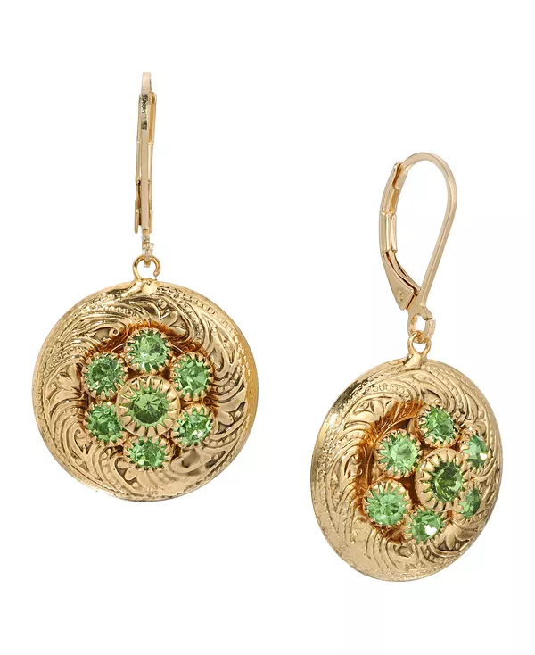 

Круглые серьги-подвески с золотистыми кристаллами 2028, green