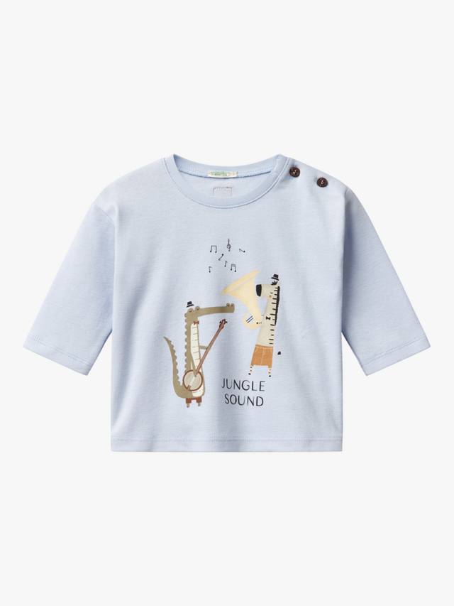 

Детская футболка jungle sound с длинным рукавом Benetton, цвет Light Blue Powder