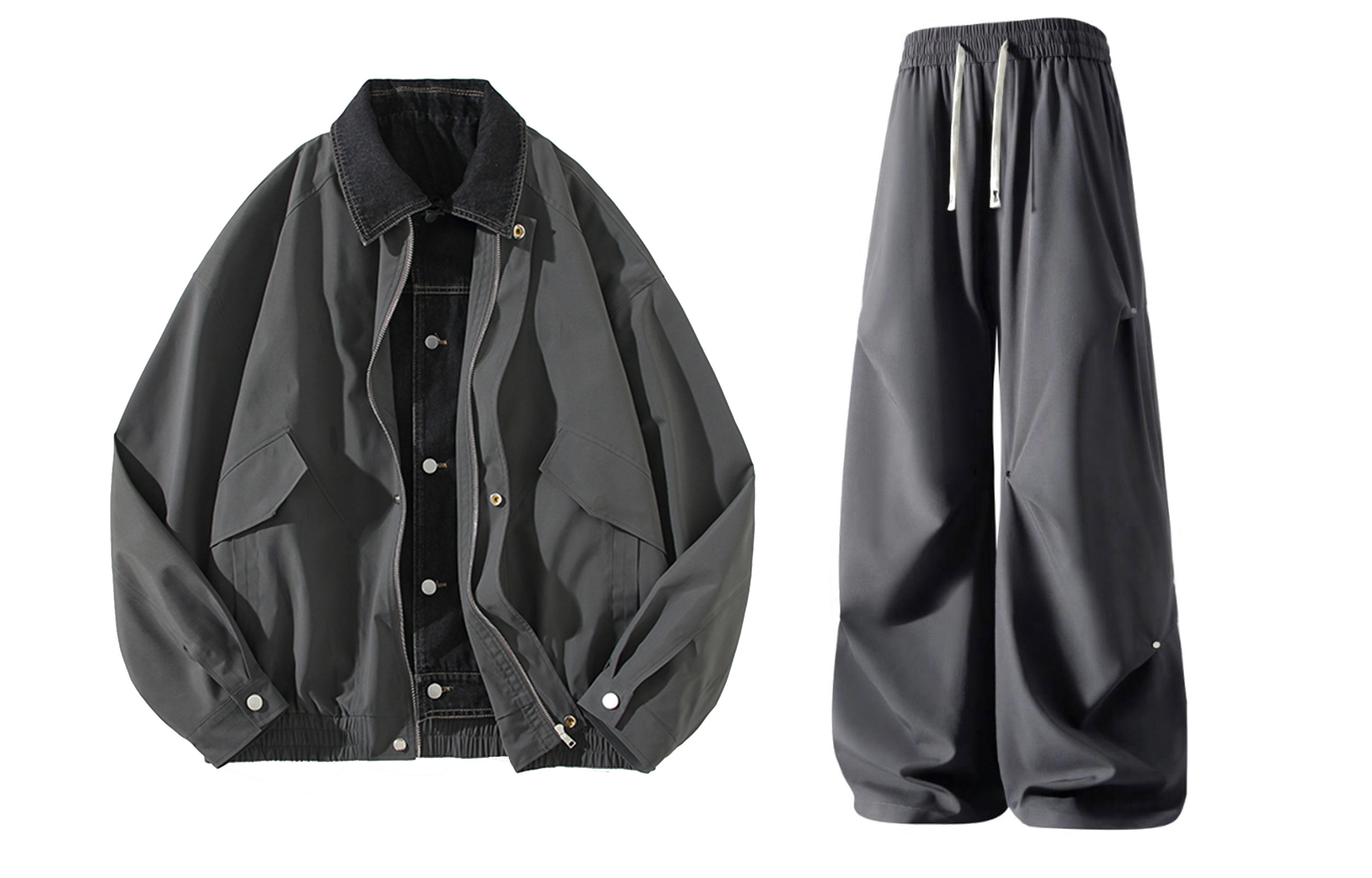 

Повседневная спортивная одежда Unisex с лацканом Lapel Moderate X1617, серый top+серый pants