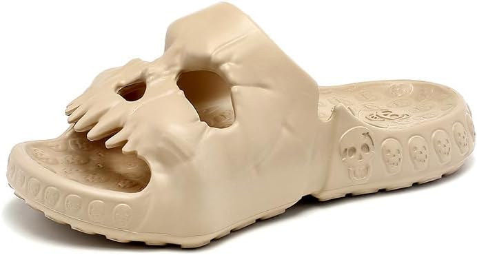 

FSwinder Skull Ghost Slides, спортивные сандалии, противоскользящие облачные тапочки для мужчин и женщин, удобные домашние туфли с открытым носком, домашние туфли для открытого пальца, Хэллоуин Skull Slides, толстые мягкие туфли для душа, коричн...