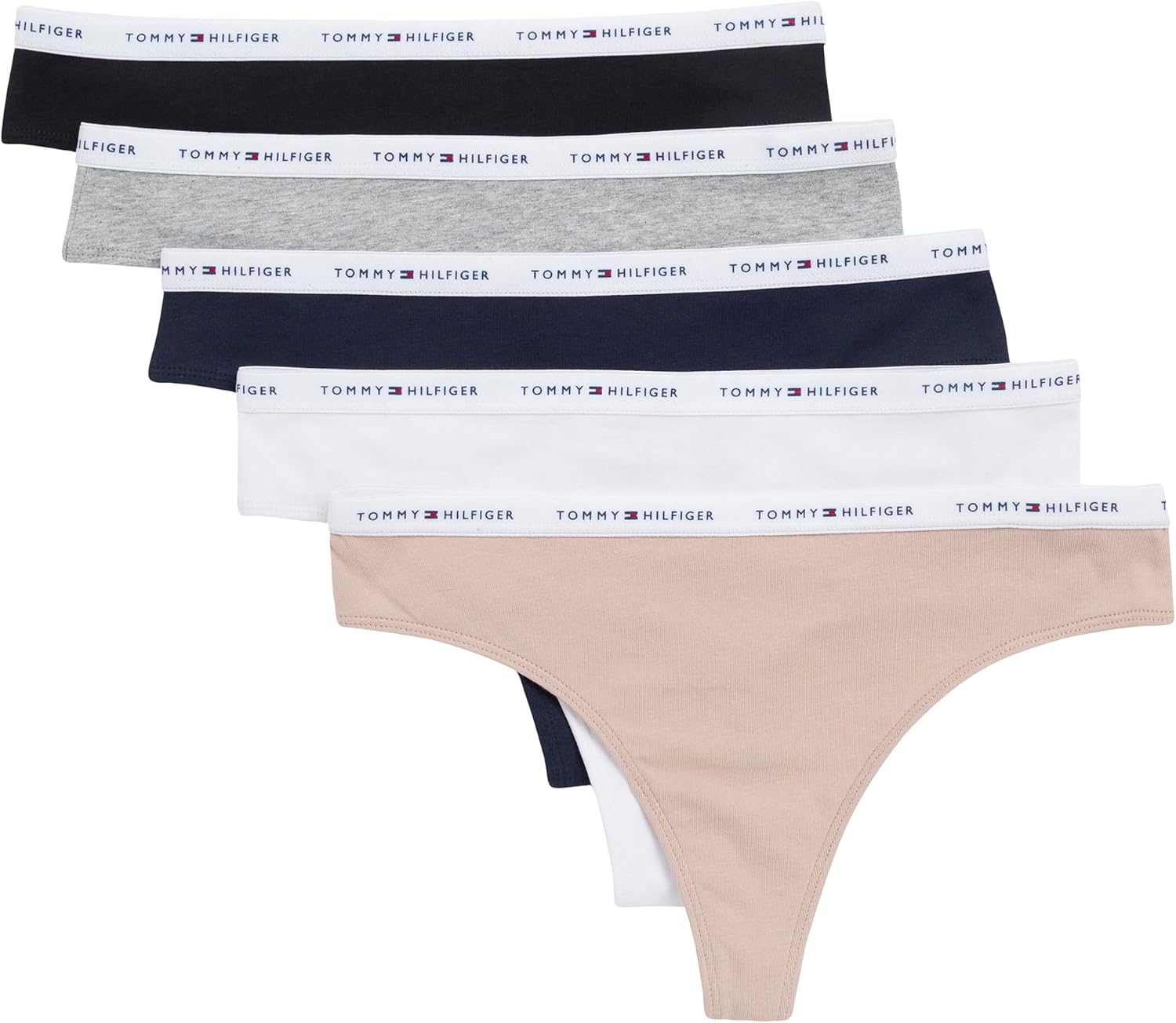 Женские стринги Tommy Hilfiger Classic Cotton с логотипом, 5 пар, Heather Grey/Black/Beige/Navy/White