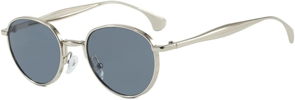 

Солнцезащитные очки для мужчин и женщин - защита UV400 - металлические овальные линзы в стиле панк синего цвета для занятий спортом на открытом воздухе и вождения DSVIGF, Silver Gray