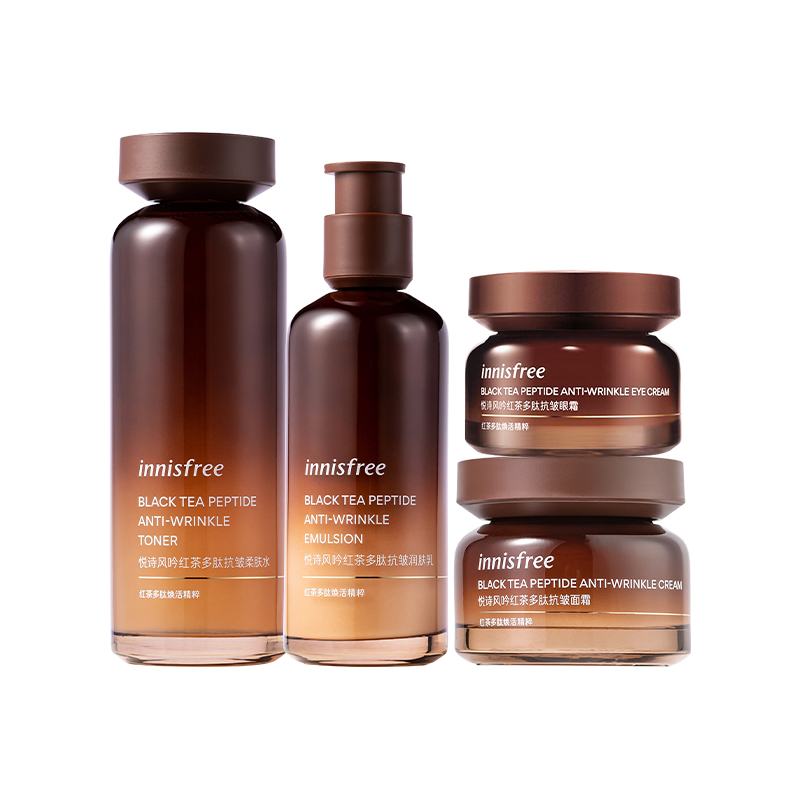 Набор средств по уходу за кожей Innisfree Black Tea Peptide: тонер, эмульсия, крем для лица и крем для кожи вокруг глаз