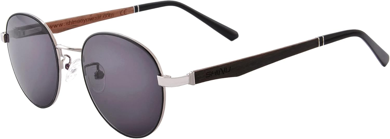 

Поляризованные очки для вождения SHINU для защиты от ночных бликов, поляризованные солнцезащитные очки для мужчин, очки для рыбалки, оправа из металла и дерева, модель W903, Black and Silver