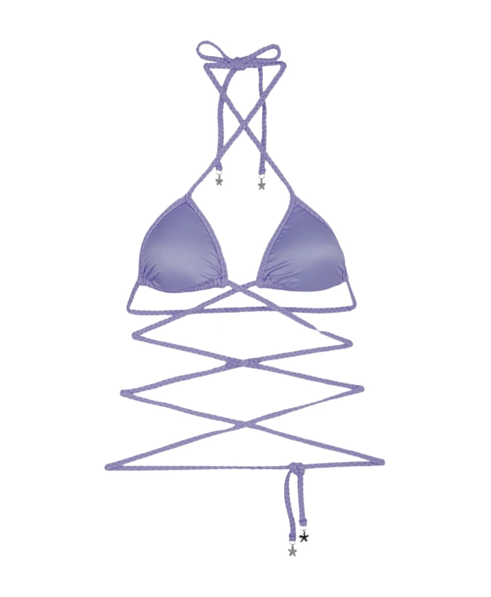 

Изготовлен плетеный бюстгальтер с треугольными чашечками F**K, фиолетовый