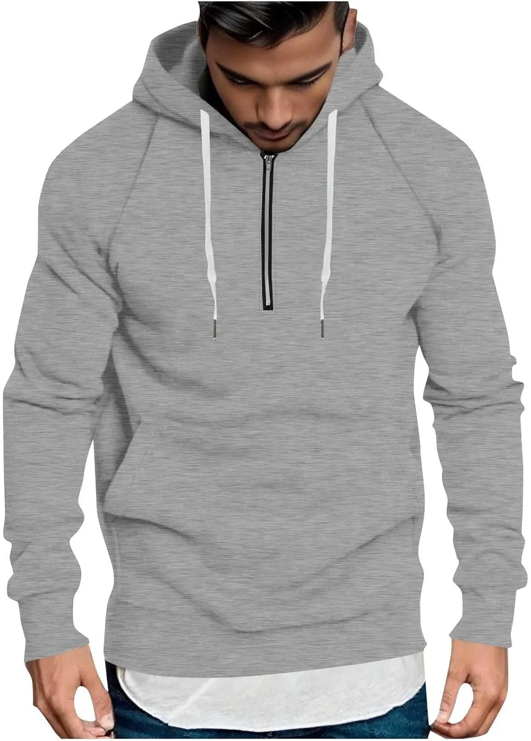 

Толстовка с капюшоном Quater Zip Up, на молнии, с длинным рукавом и карманами Ssuyeuri