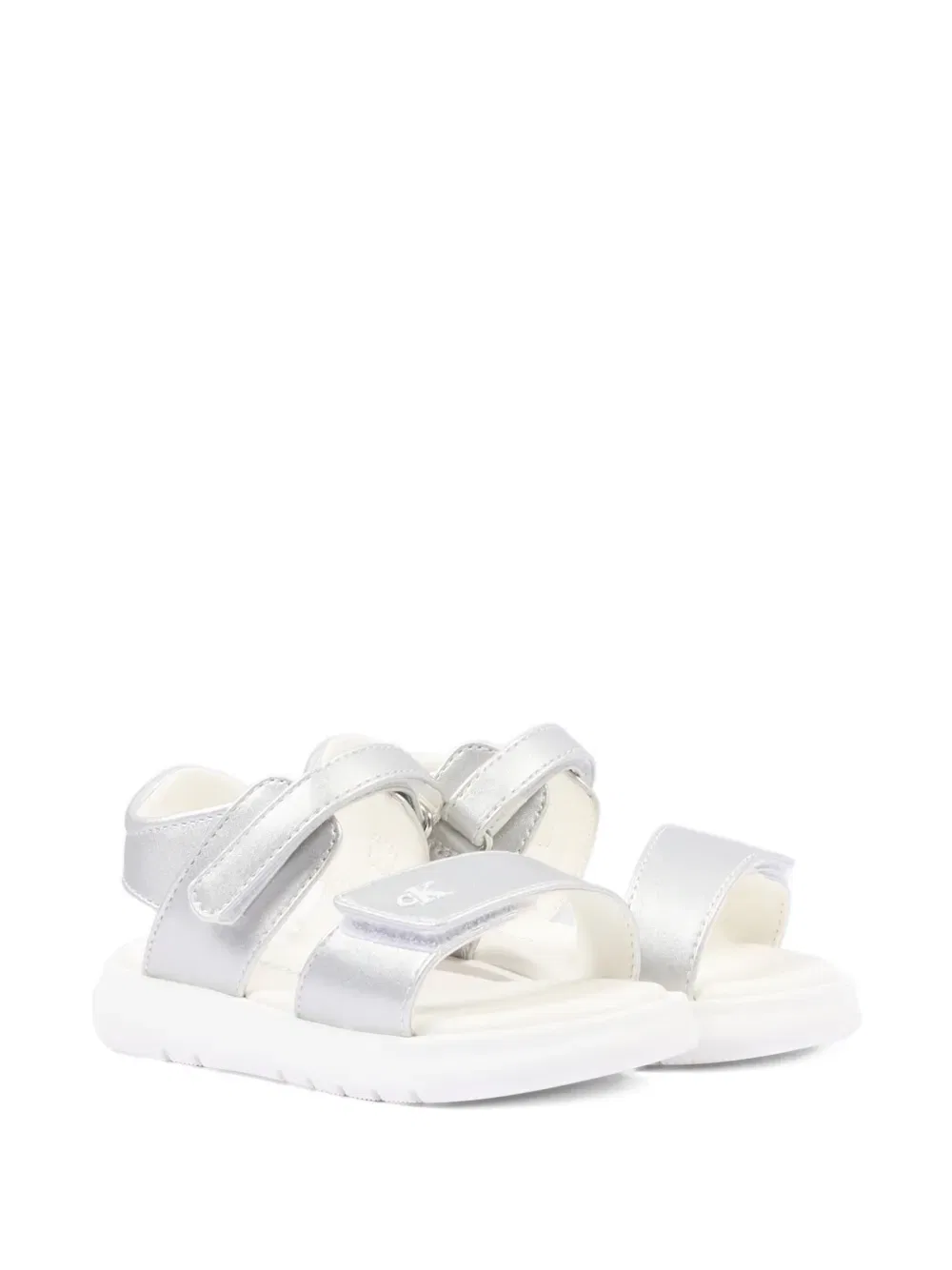 Сандалии с логотипом и надписями Calvin Klein Kids, серебро