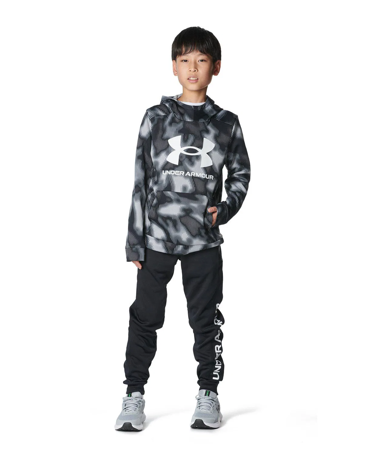 Толстовка флисовая с принтом Under Armour Armour Fleece Big Logo, детская, чёрная — фото 3
