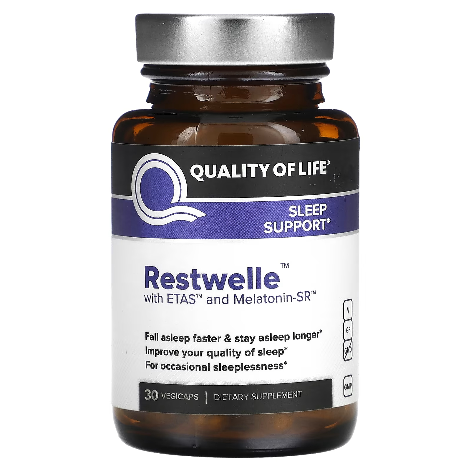 

Снотворный препарат Quality of Life Labs Labs Restwelle With ETAS And Melatonin-SR, 30 капсул