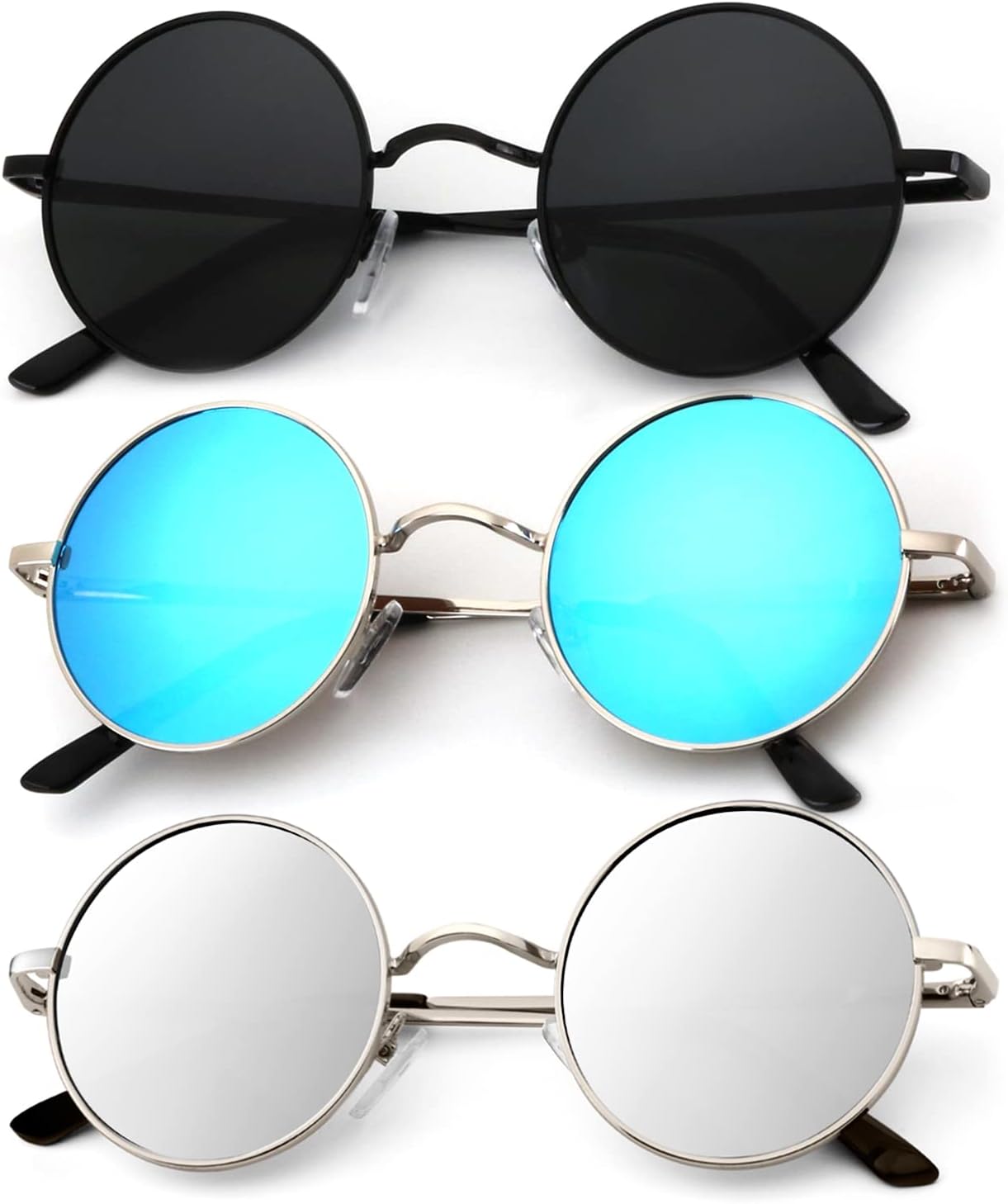 

Круглые поляризованные солнцезащитные очки KALIYADI для мужчин и женщин в стиле ретро с металлическим ремешком и эффектом хиппи, защита от УФ-излучения, C35-black + Silvery Frame Blue Lens+ Silvery