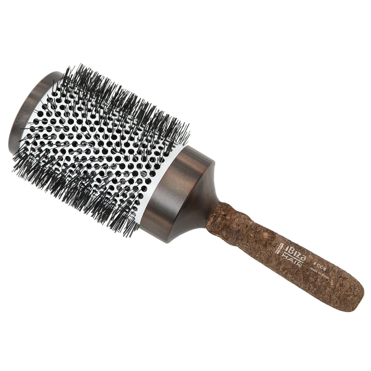 Щетка для волос Ibiza Ceramic Round (серия CC) с щетиной из карбона и нейлона, эргономичная ручка из пробки, термостойкая ионная конструкция для уменьшения пушистости и статики, подходит для всех типов волос CC6, 93 мм Ibiza Hair