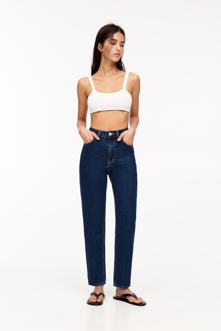 

Джинсы mom с высокой талией Pull And Bear, синий