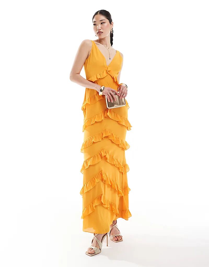 

Эксклюзивно для ASOS платье макси Piper с оборками цвета мандарин Pretty Lavish