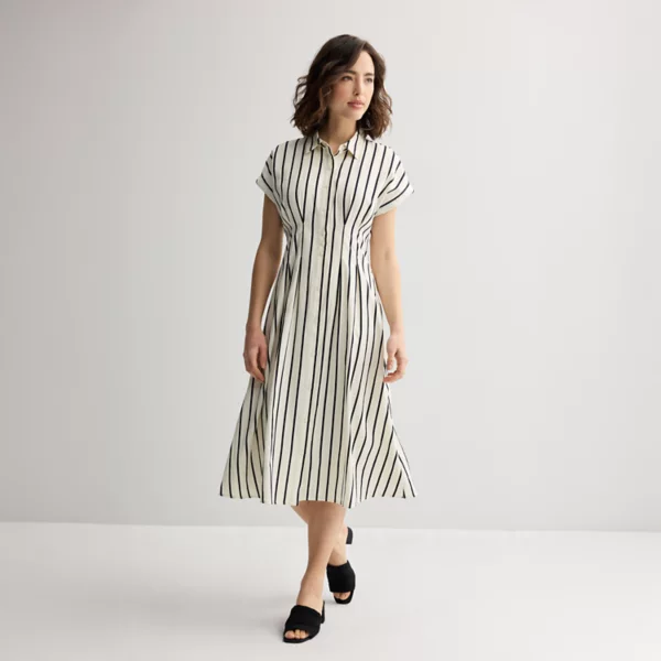 

Женское платье-рубашка миди с завышенной талией Nine West, цвет white marina stripe