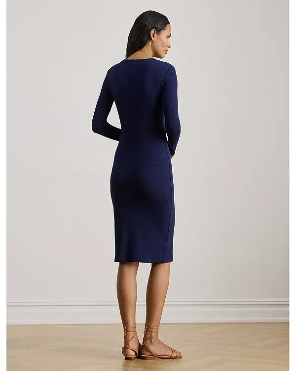 Платье из хлопковой смеси в рубчик с отделкой пуговицами Ralph Lauren, Navy — фото 3