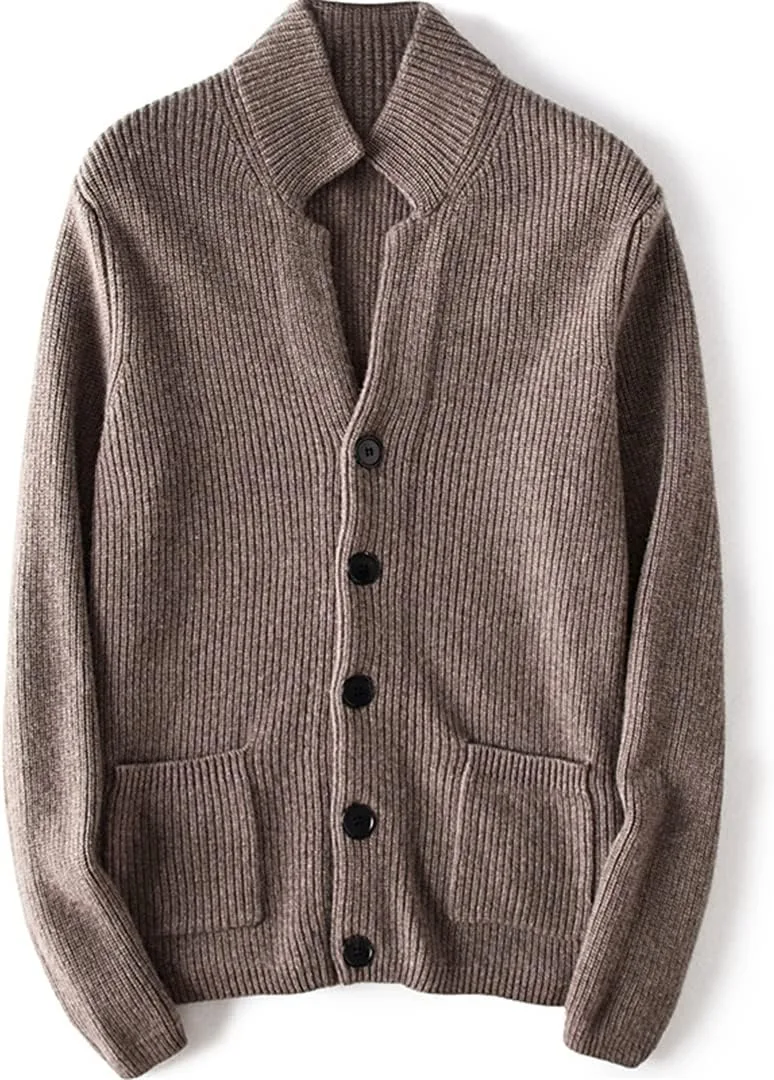 

Мужской свитер-кардиган из кашемира с воротником-стойкой HEYDHSDC