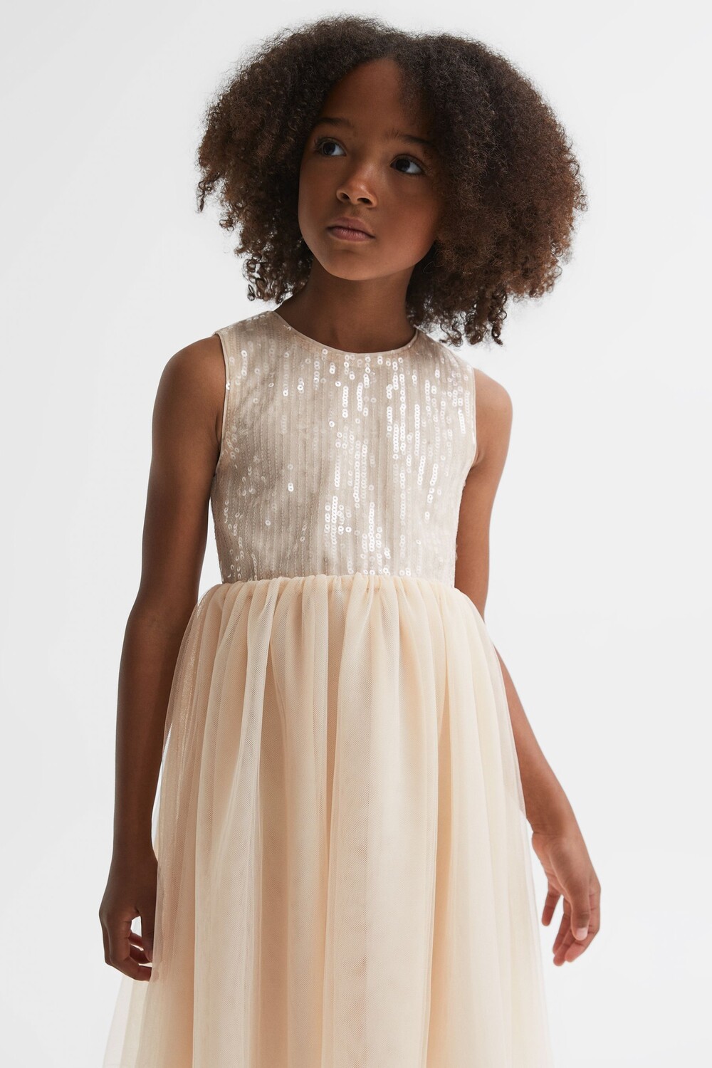 

Платье макси из тюля с пайетками Reiss, розовый