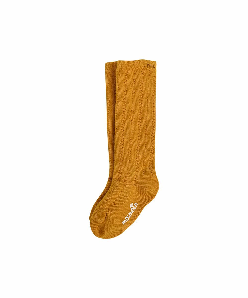 Длинные вязаные носки с ромбовидным узором Moimoln, Mustard — фото 2