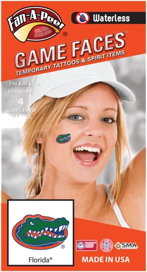 Временные татуировки Florida Gators, 4 шт, синие, оранжевые Football Fanatics