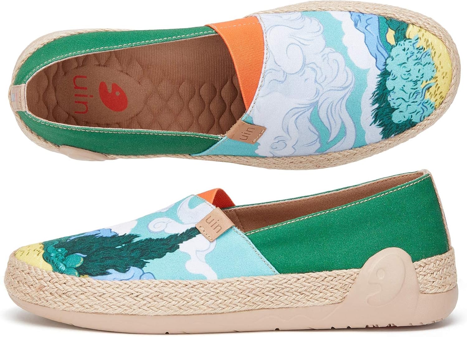 Мужские эспадрильи UIN Slip Ons- легкие прогулочные повседневные лоферы, удобные, с ручной росписью, серия Marbella, Marbella-van Gogh Wheatfield With Cypresses — фото 2